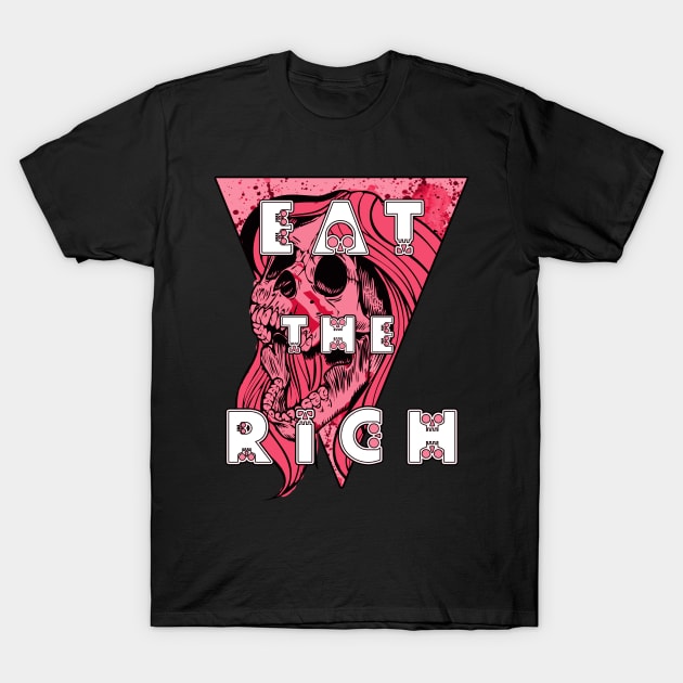 Eat the Rich Zombie Skull Pink and Red T-Shirt by Glass Table Designs